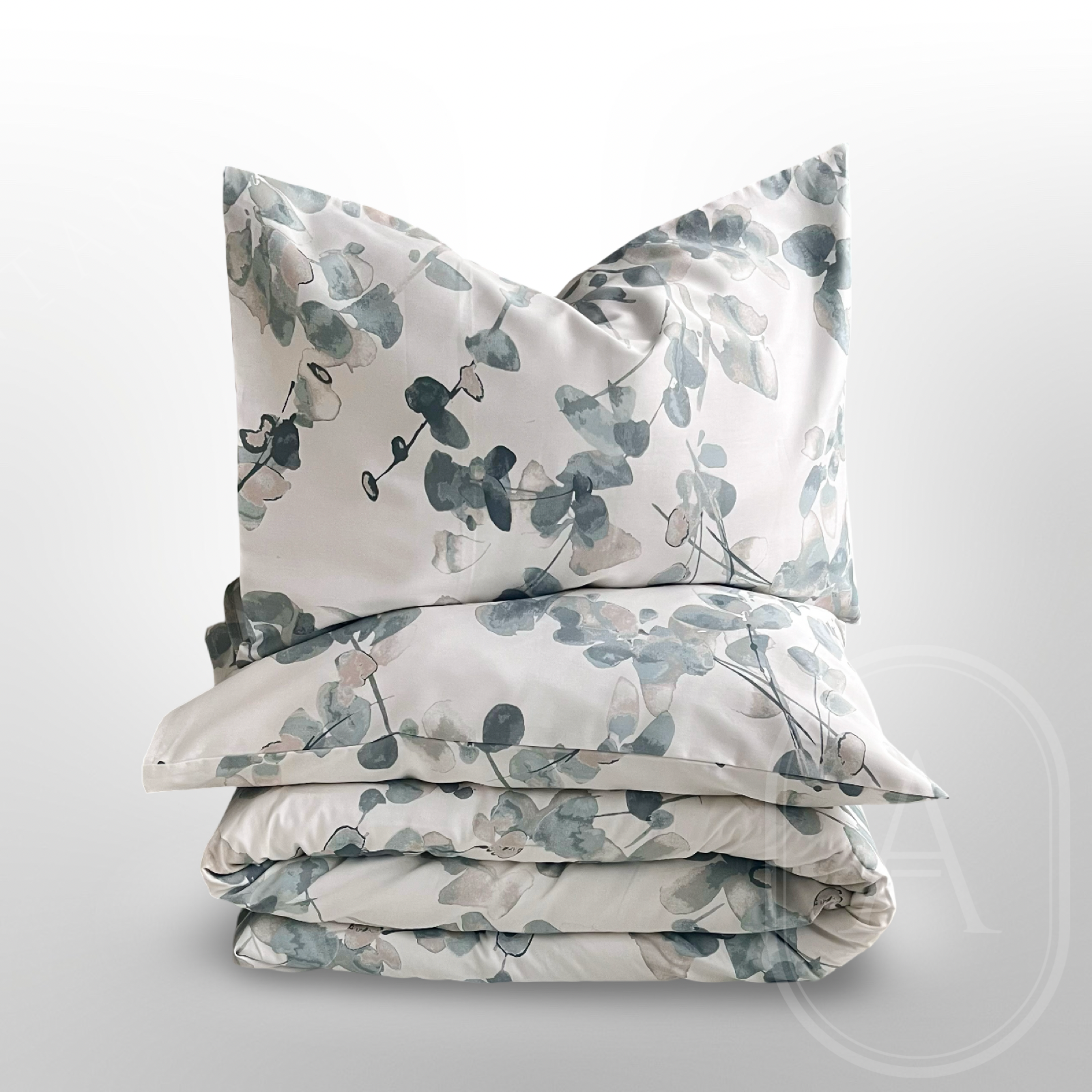 Klasikinio satino margas patalynės komplektas „ŽALIAS EUKALIPTAS“