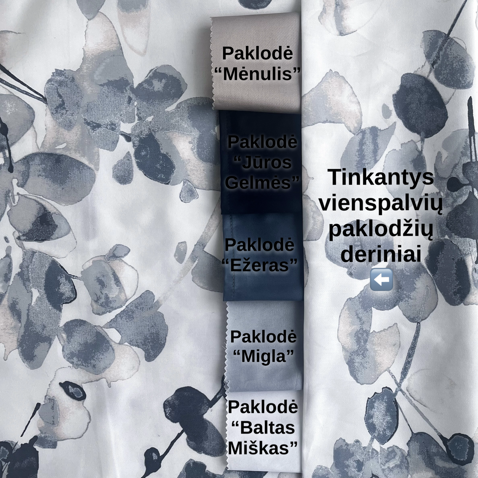 Klasikinio satino margas patalynės komplektas „MĖLYNAS EUKALIPTAS“