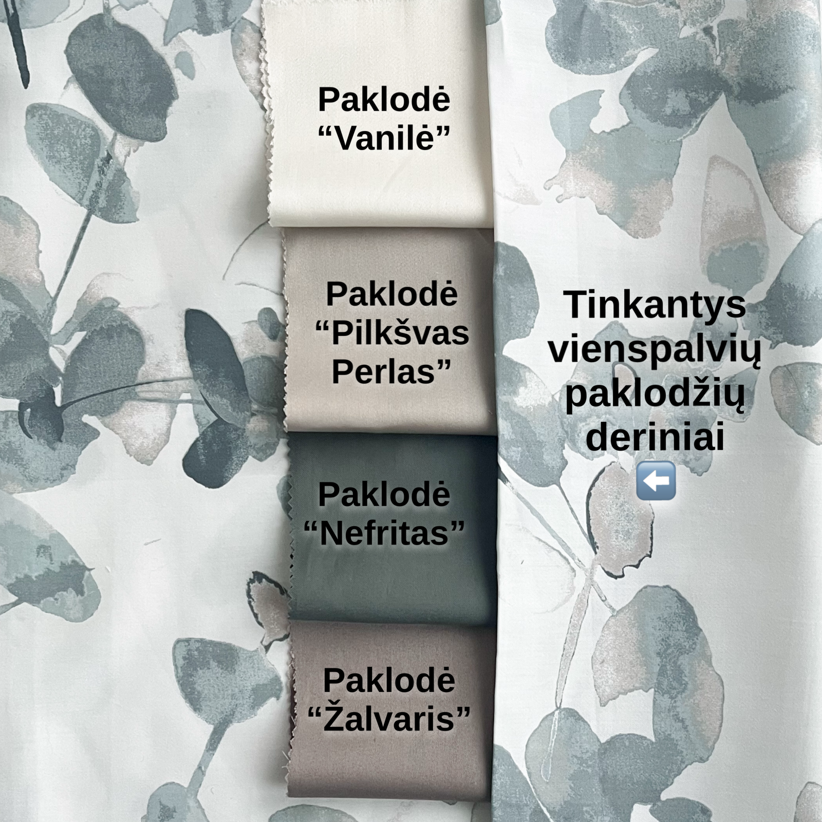 Klasikinio satino margas patalynės komplektas „ŽALIAS EUKALIPTAS“